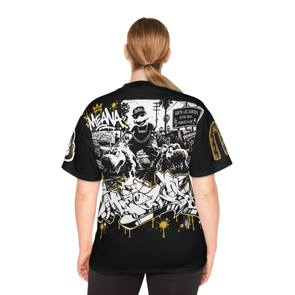 Graffiti Streetwear Football Jersey — "Meana" Urban Graphic Tee
